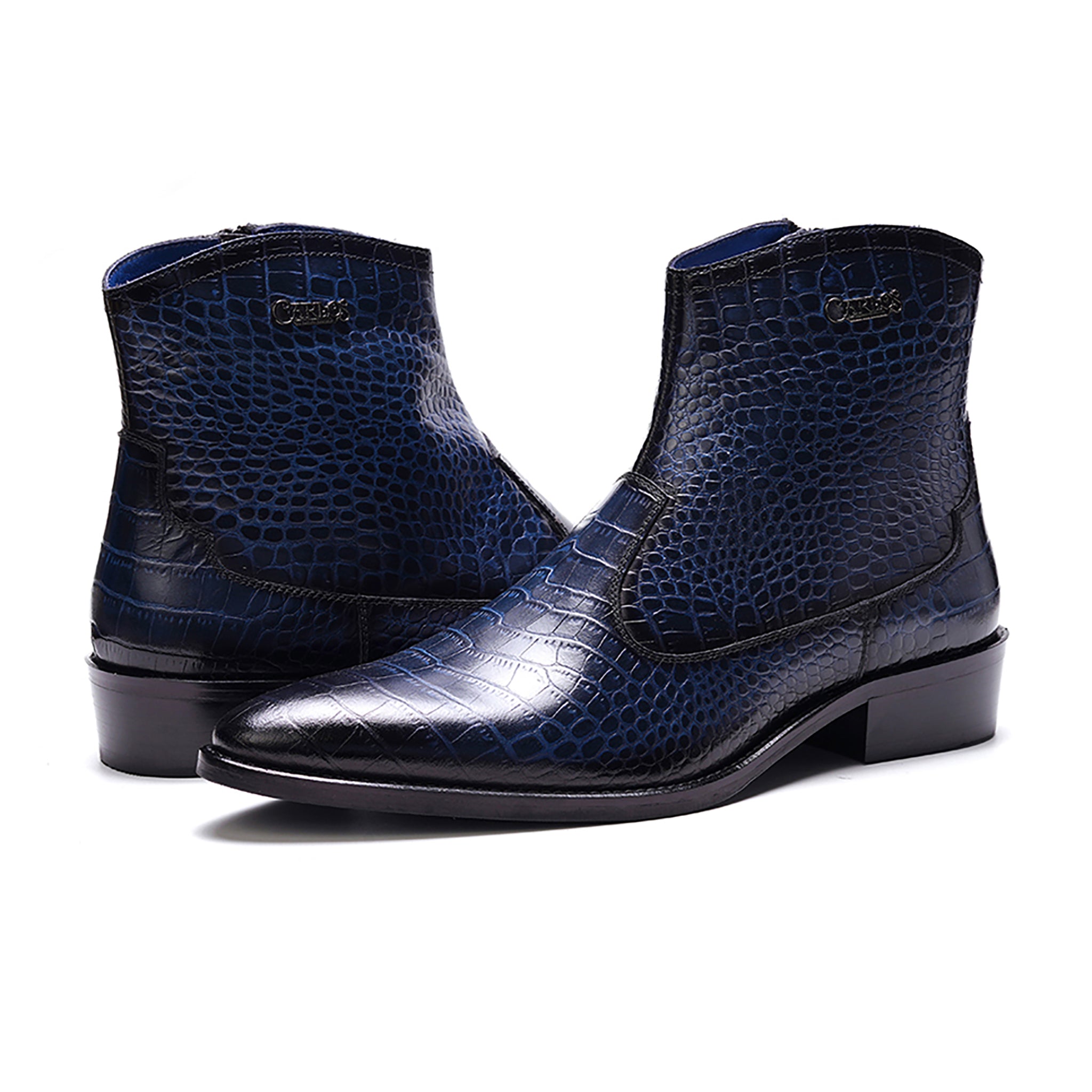 Zappa Cowboy Boot // Croco Navy Blue Leather
