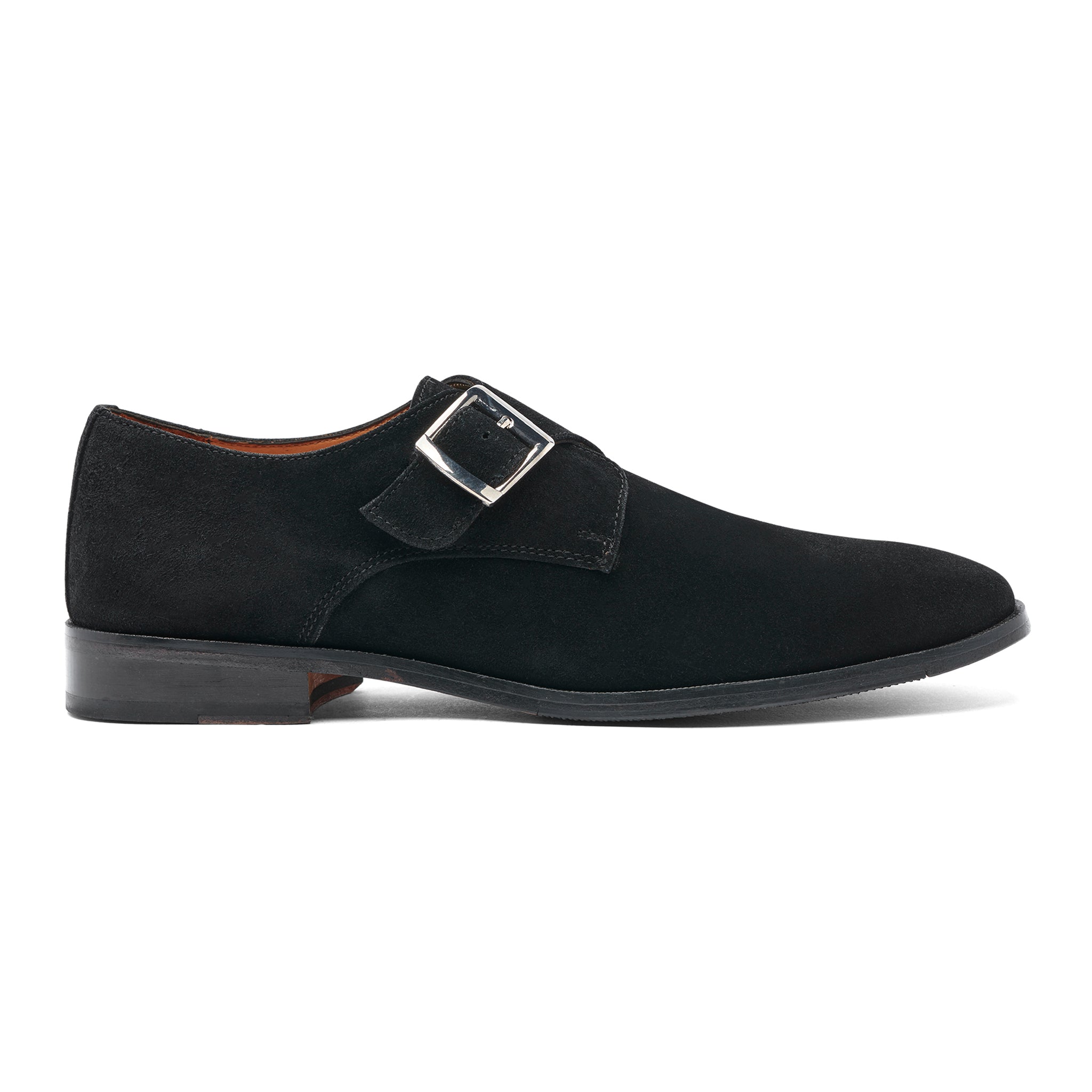Classic Black Suede Monk Shoe with Chunky Buckle Freedom Single